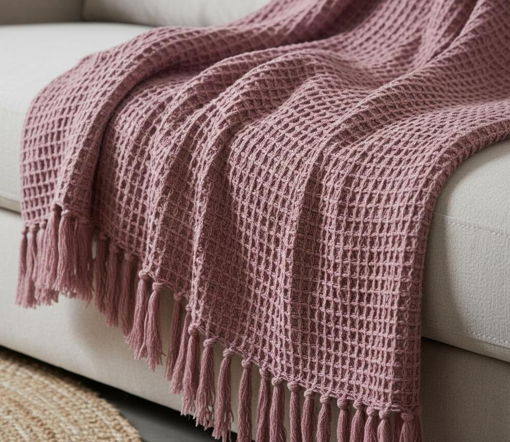 CozyWeave™ Lavender WaffleKnit Tassel Throw Blanket