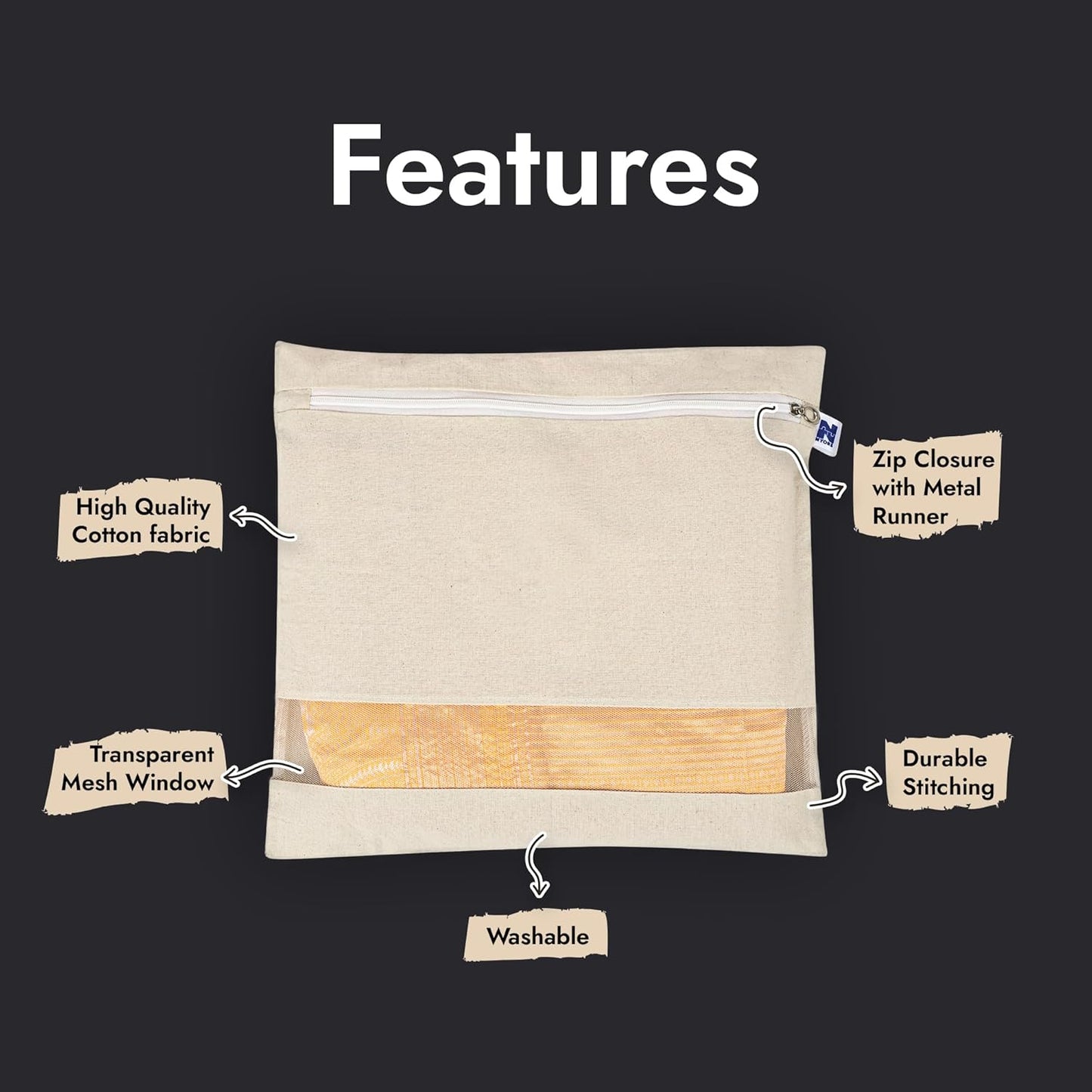 Cotton Saree Cover with Durable Mesh Window & Zipper Closure