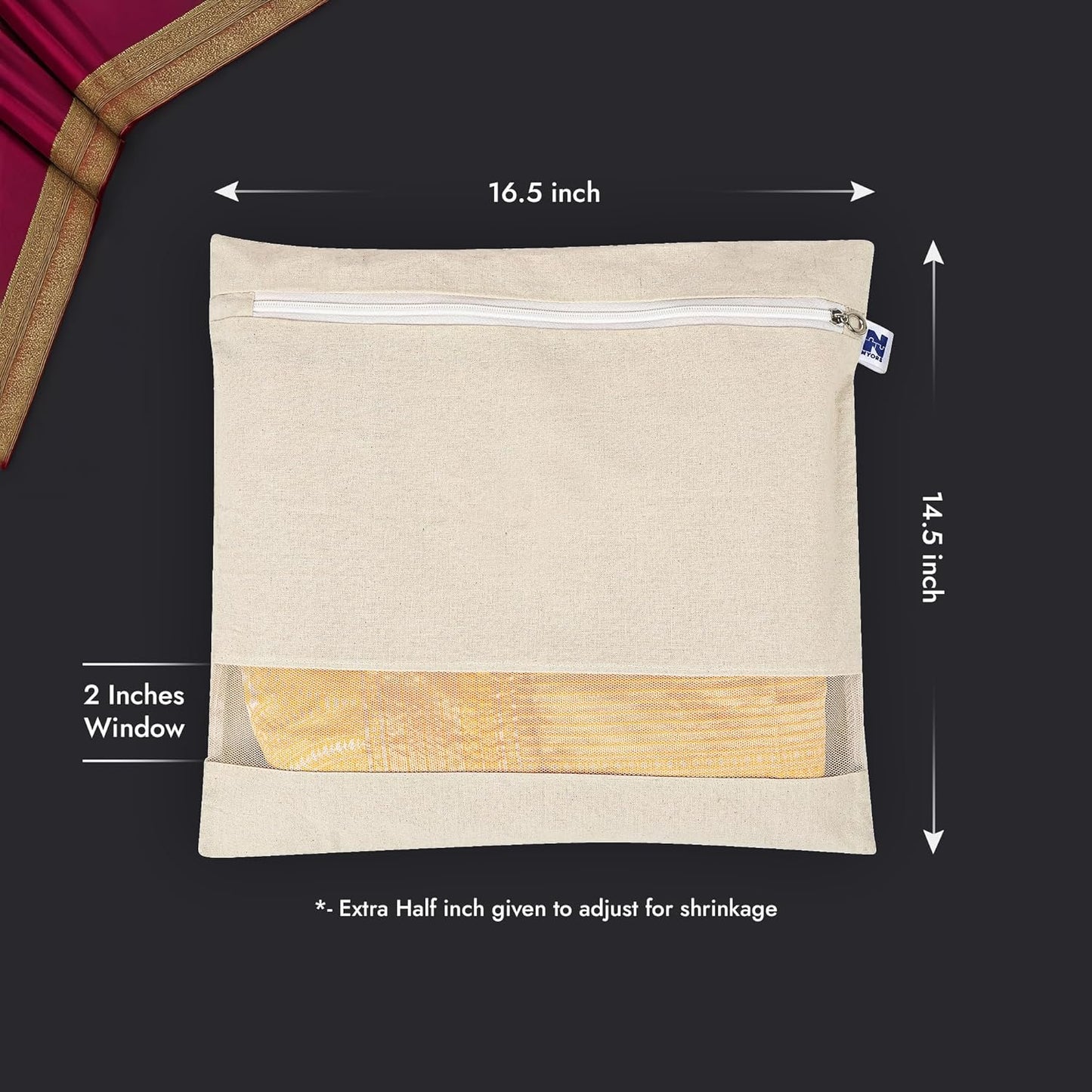 Cotton Saree Cover with Durable Mesh Window & Zipper Closure