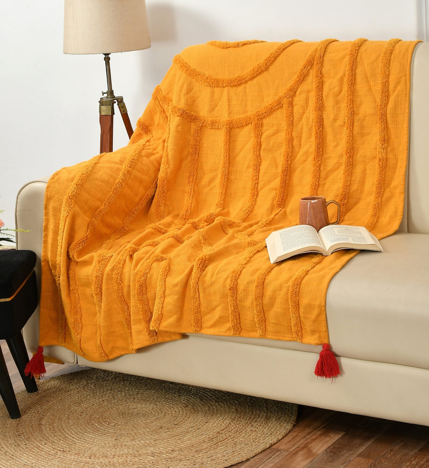 CozyWeave™ Sunshine WaffleKnit Tassel Throw Blanket