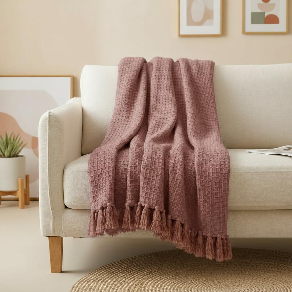 CozyWeave™ Lavender WaffleKnit Tassel Throw Blanket