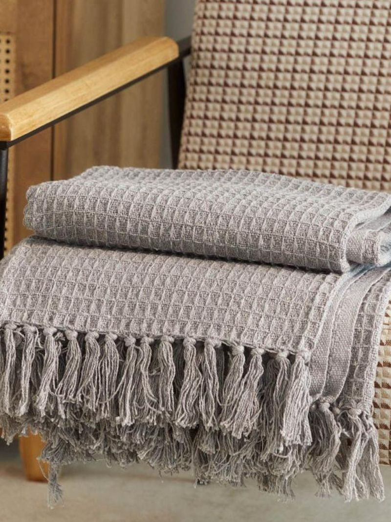 CozyWeave™ Ash WaffleKnit Tassel Throw Blanket