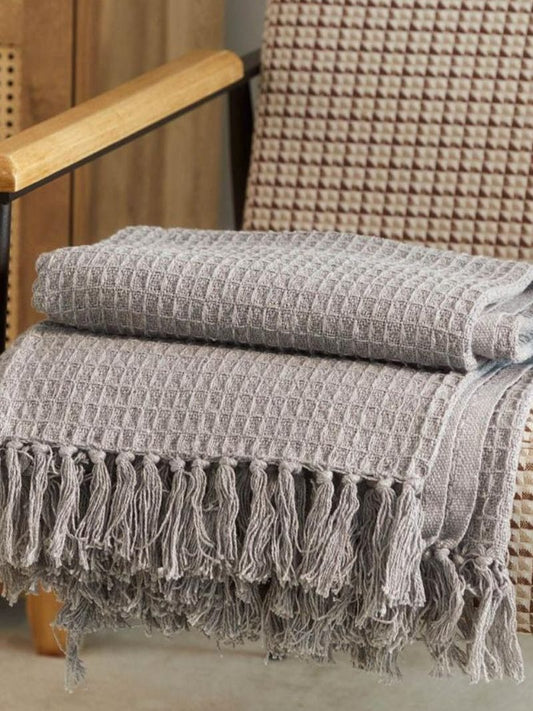 CozyWeave™ Ash WaffleKnit Tassel Throw Blanket