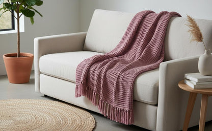 CozyWeave™ Lavender WaffleKnit Tassel Throw Blanket