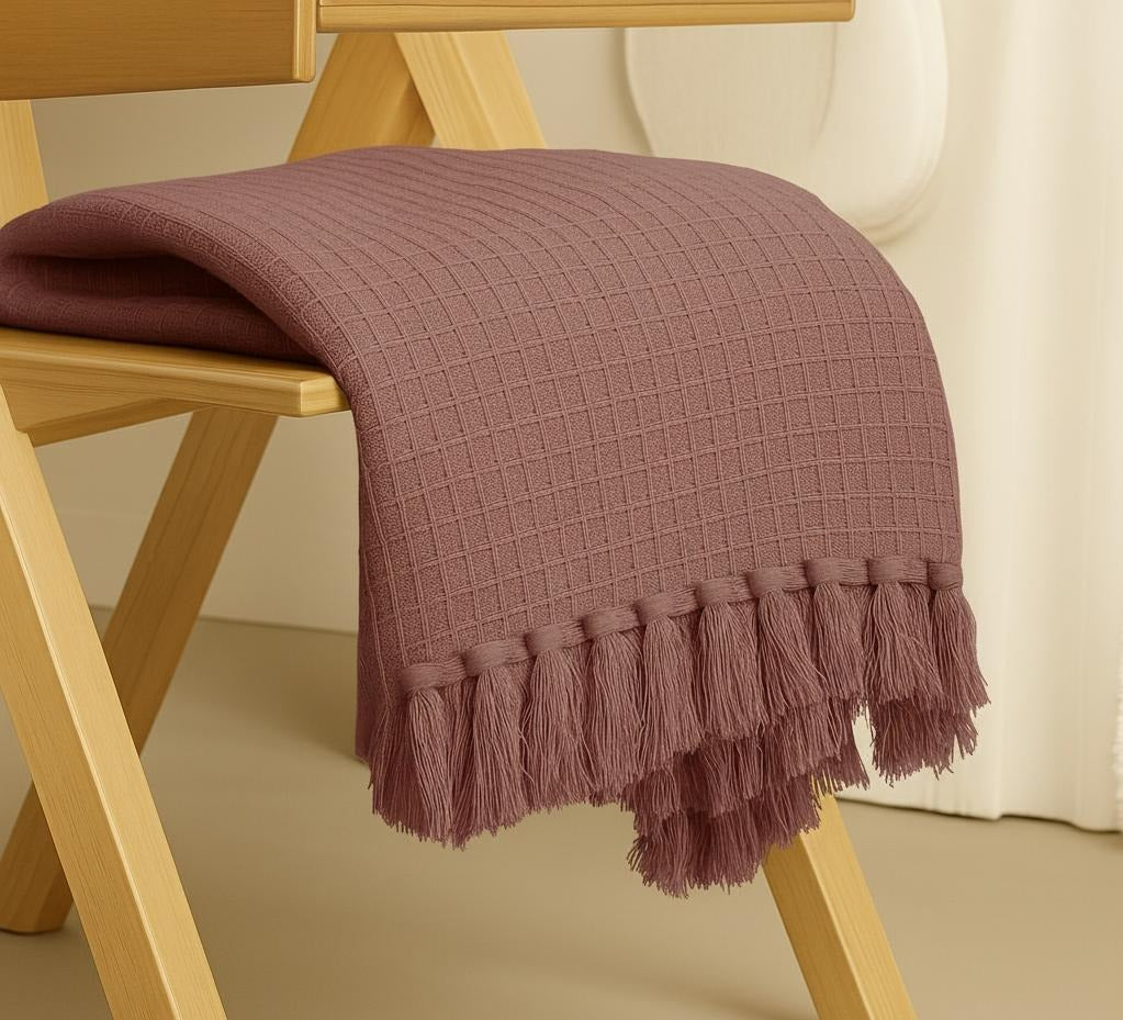 CozyWeave™ Lavender WaffleKnit Tassel Throw Blanket