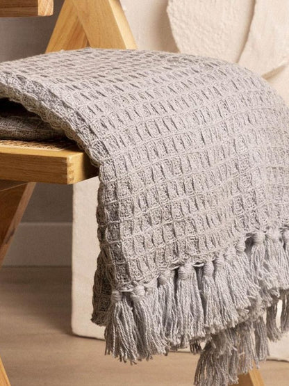 CozyWeave™ Ash WaffleKnit Tassel Throw Blanket
