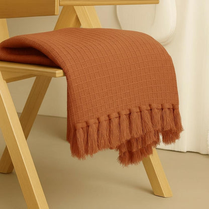 CozyWeave™ Rust WaffleKnit Tassel Throw Blanket